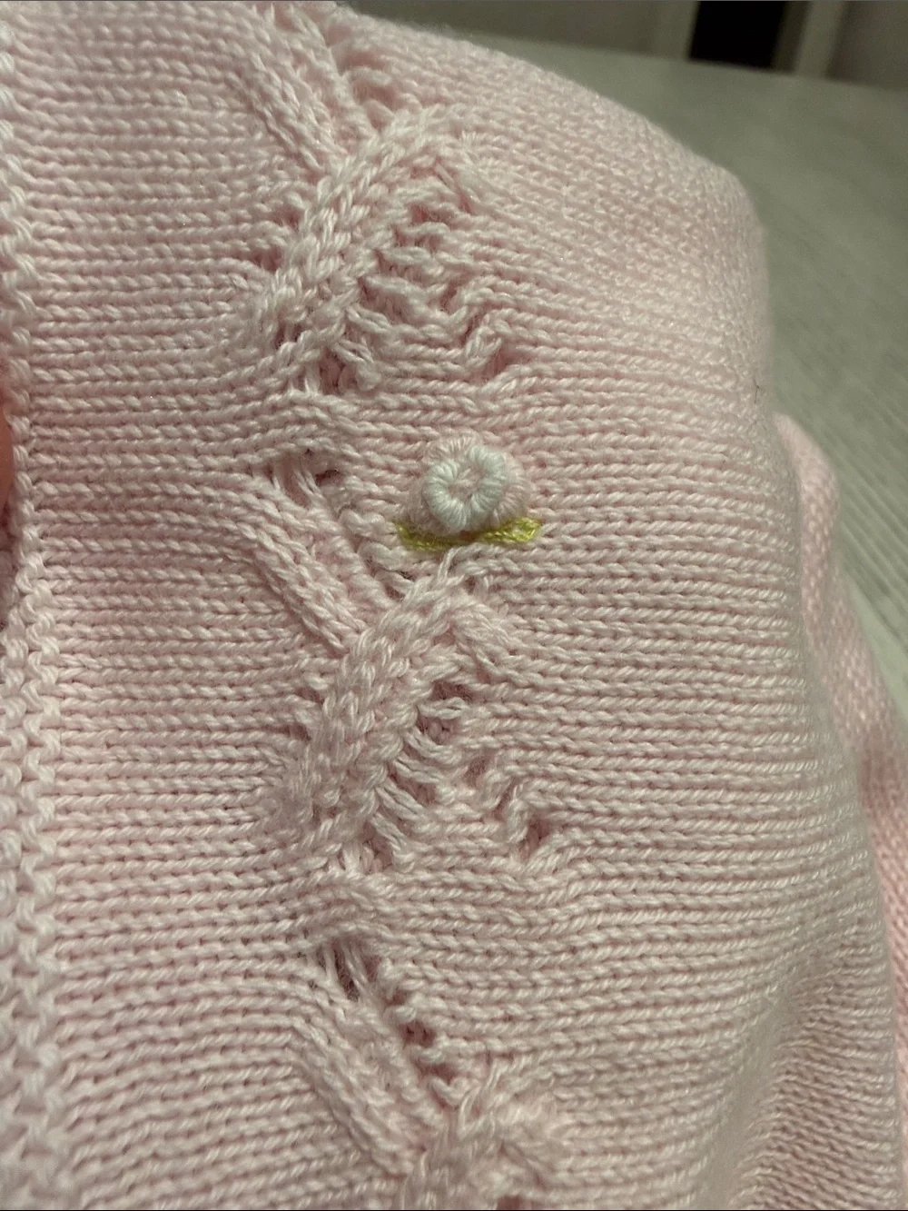 Pair of Pink and White Rose Embroidered Baby Knit Hats - Bonnet and Stretch